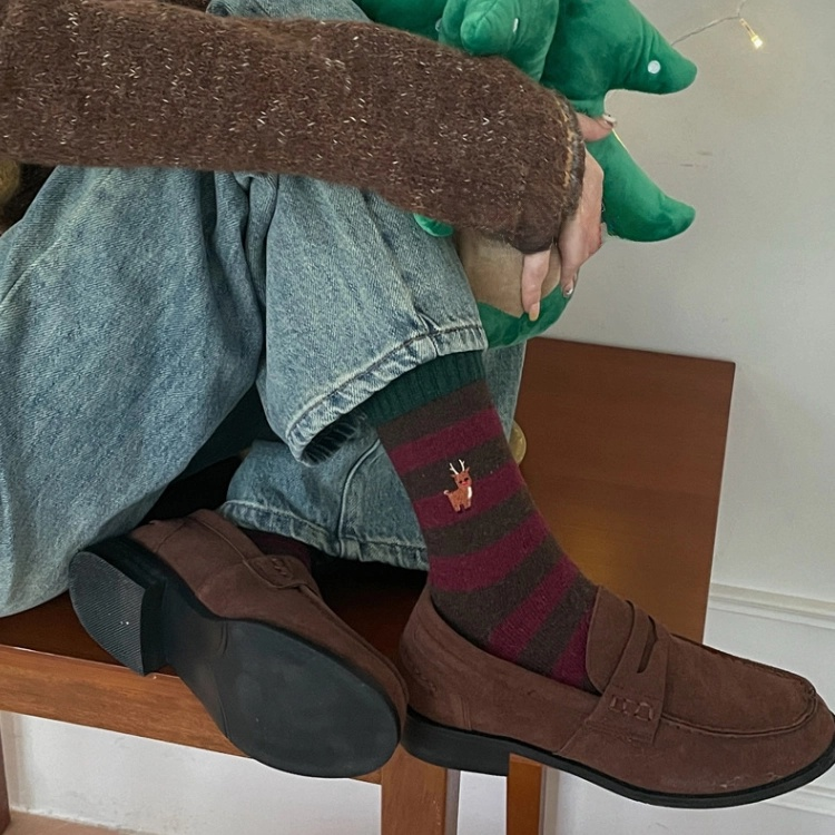 New Christmas wool socks, mid-calf striped women's socks
