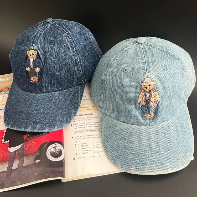 40430348 Denim Baseball Cap with Teddy Bear for Men and Women