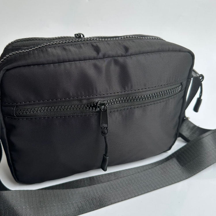 51154809 Small Black Nylon Crossbody Bag Multi Zip Pocket Adjustable Strap Mini Shoulder Bag