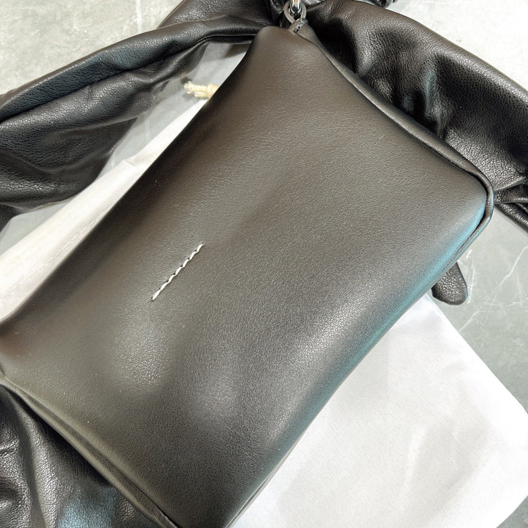 51166200 Black Leather Glove Strap Shoulder Bag Embossed Logo Mini Crossbody Handbag