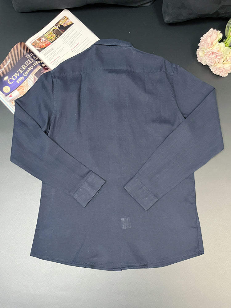 40823776 Men's Linen Button Down Shirt Long Sleeve Classic Embroidered Logo Casual Shirt