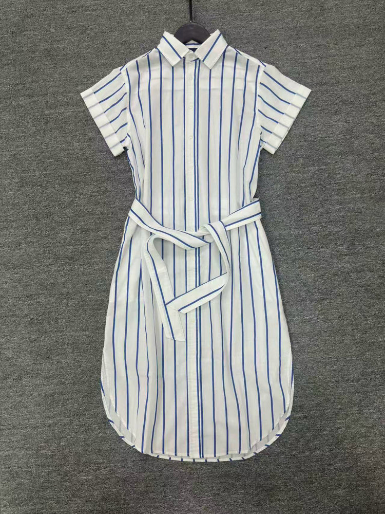 Women's Striped Belted Shirt Dress