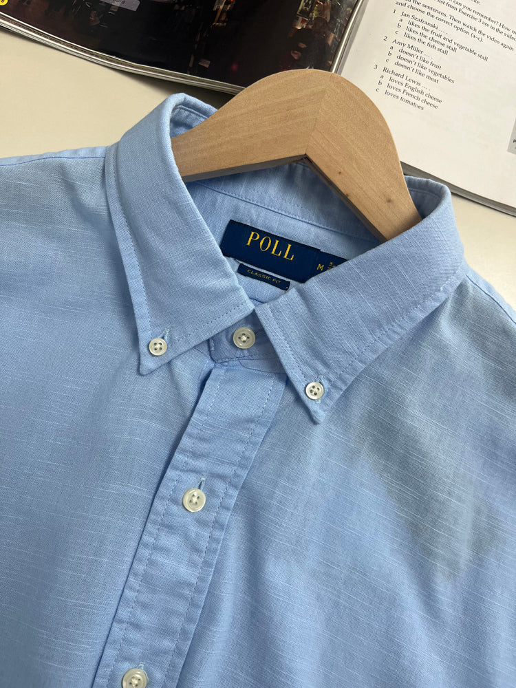51098351 Light Blue Linen Casual Button-Down Shirt