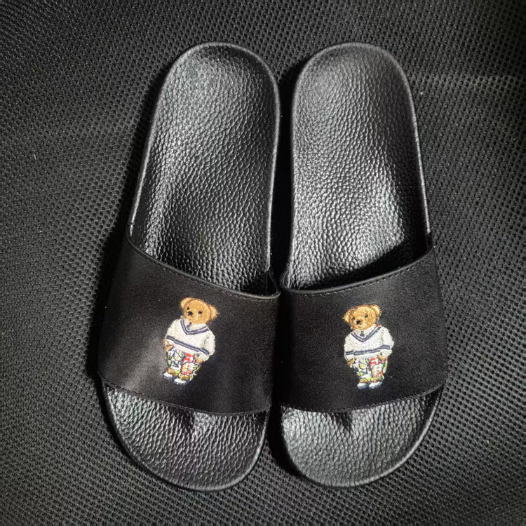 51132824 Cute Bear Print Open Toe Slides Non Slip Summer Home Slippers