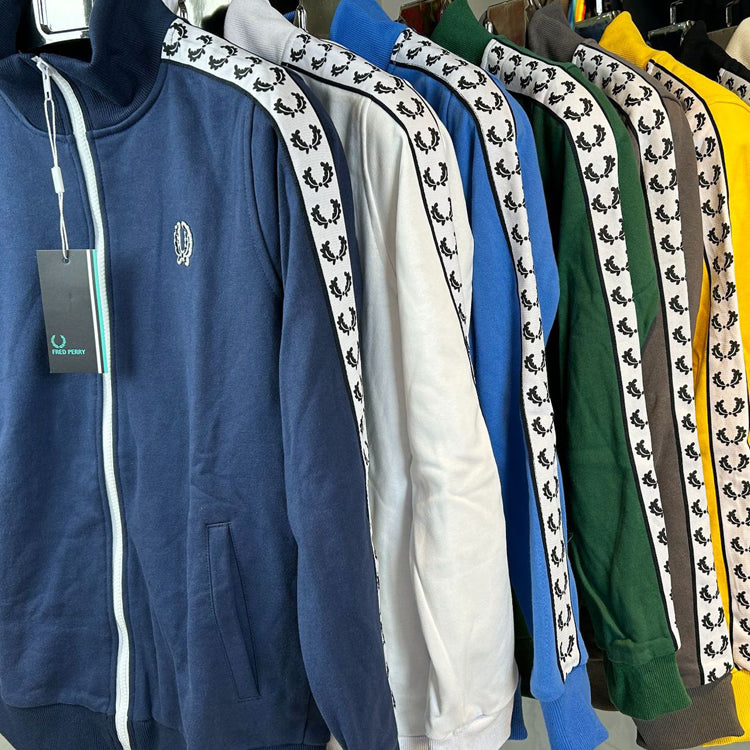 51159267 Zip Up Track Jacket Laurel Tape Sleeve Stand Collar Embroidered Logo Casual Cardigan
