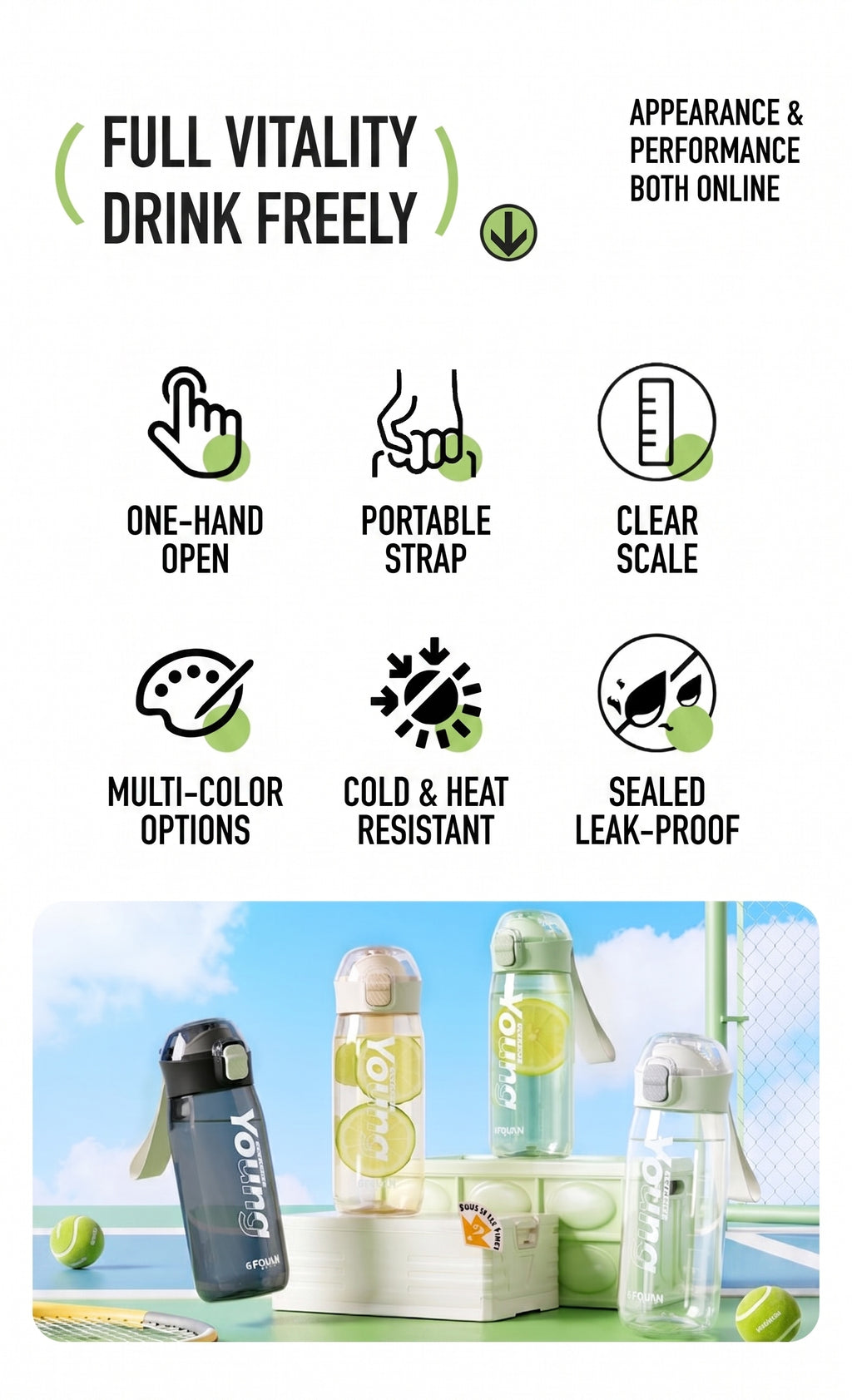 Minimalist Sports Water Bottle with Pop-Up Lid, Leakproof Portable Travel Mug for Fitness, Cycling & Outdoor, BPA-Free