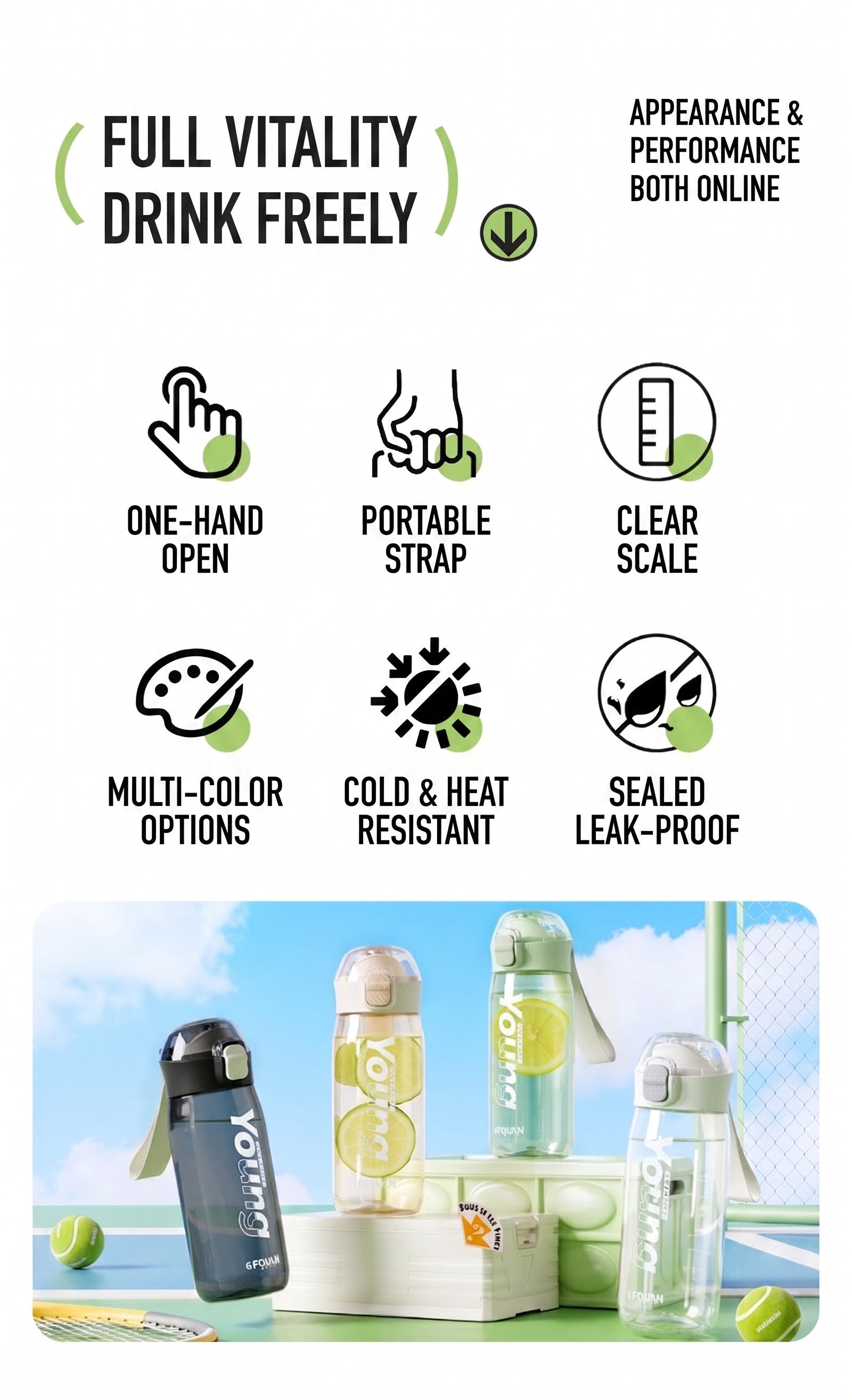 Minimalist Sports Water Bottle with Pop-Up Lid, Leakproof Portable Travel Mug for Fitness, Cycling & Outdoor, BPA-Free
