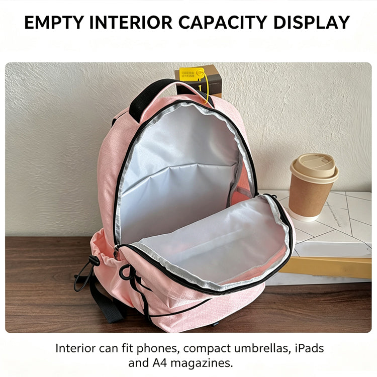51164454 Elastic Drawstring Front Backpack Multi Size Lightweight Nylon School Travel Daypack