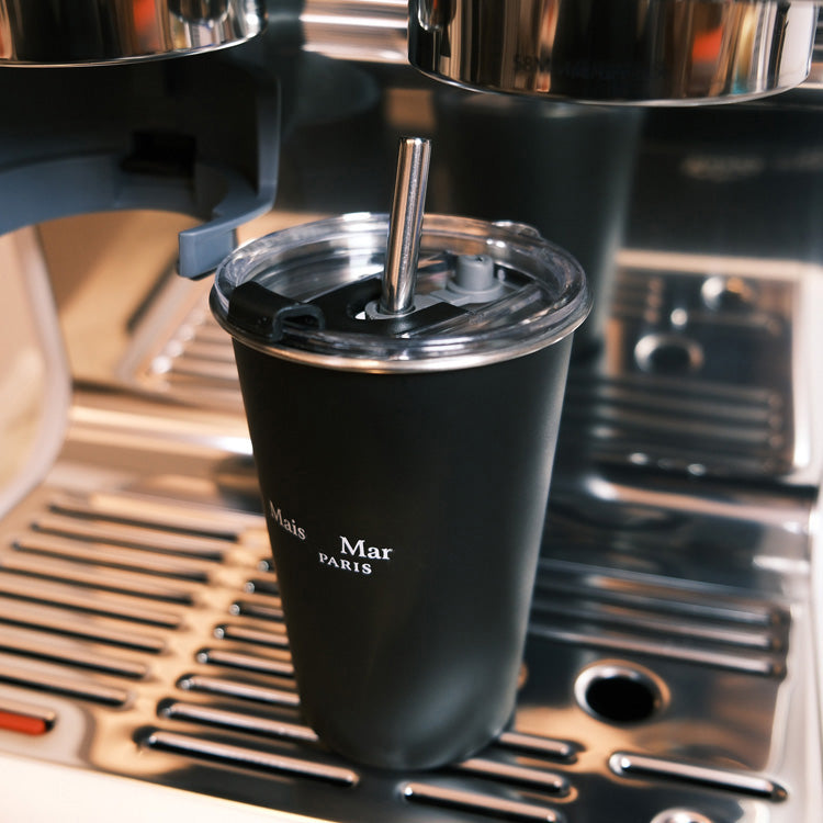 51145036 500ml Black Stainless Steel Insulated Coffee Tumbler Cup With Straw Lid