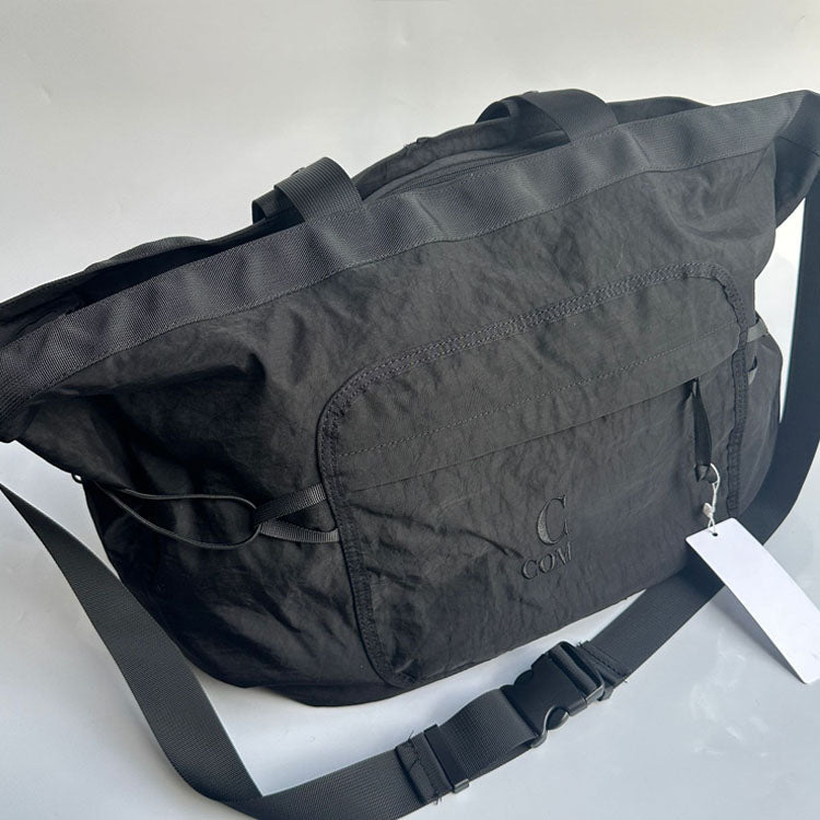 51155265 Large Washed Nylon Tote Bag Multi Pocket Adjustable Strap Travel Shoulder Handbag