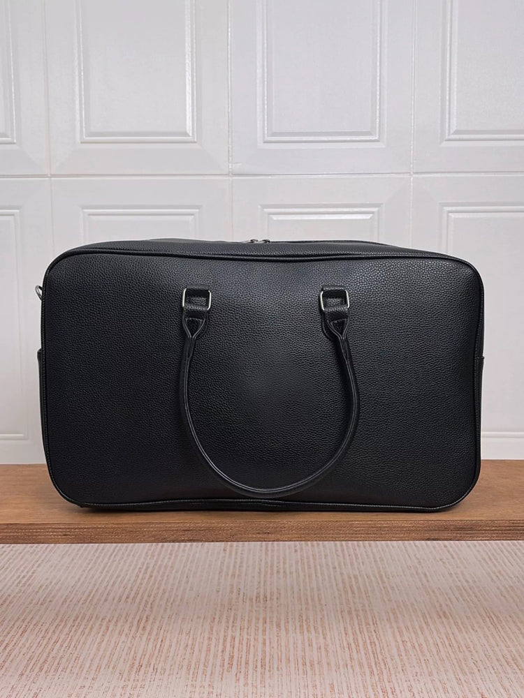 51371777 Black Leather Duffle Bag, Large Travel Weekender Overnight Bag