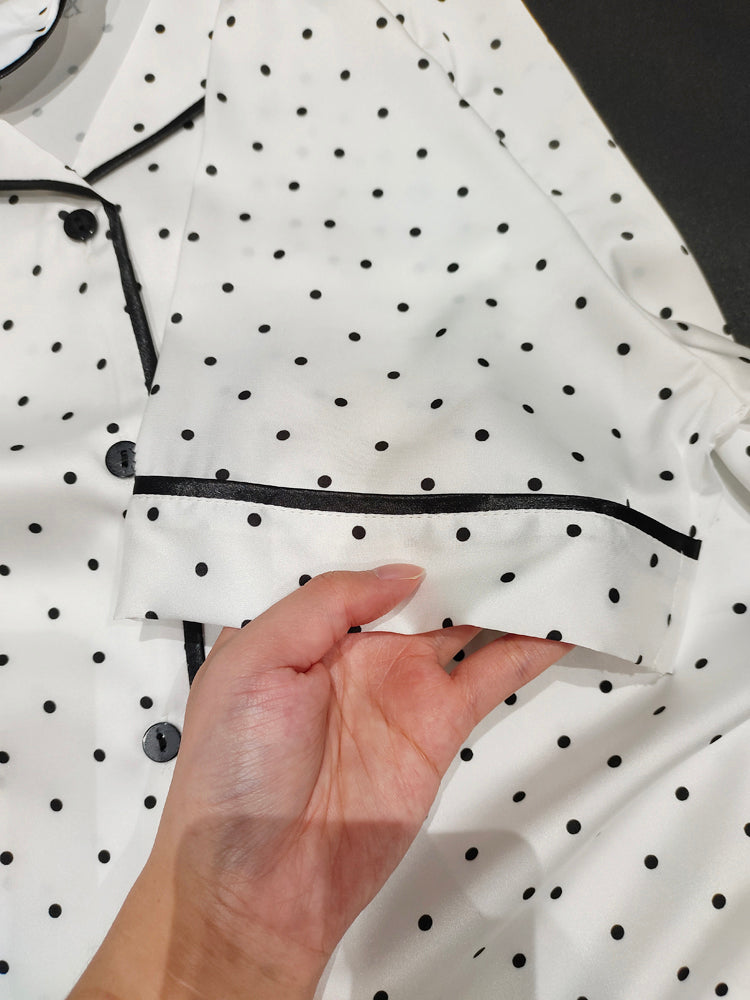White Polka Dot Satin Pajama Set