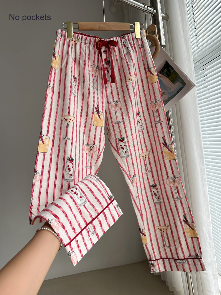 51365744 Women Striped Print Pajama Set Soft Long Sleeve Shirt & Pants Loungewear