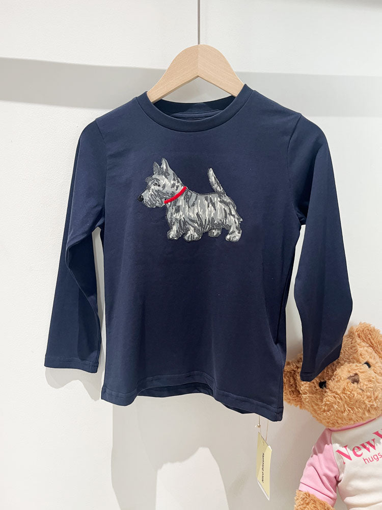 Kids Puppy Dog Embroidery Long Sleeve T‑Shirt Cotton Boys Girls Crew Neck Top 90‑140 - 51262608