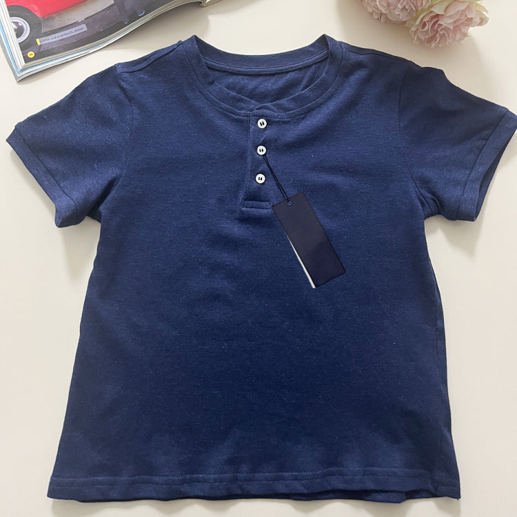 40471079 -2026 New Children's Henley Collar Linen Short-Sleeve T-Shirt
