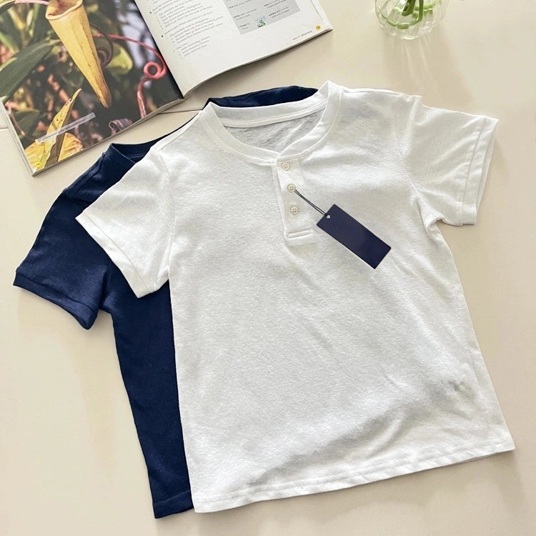 40471079 -2026 New Children's Henley Collar Linen Short-Sleeve T-Shirt