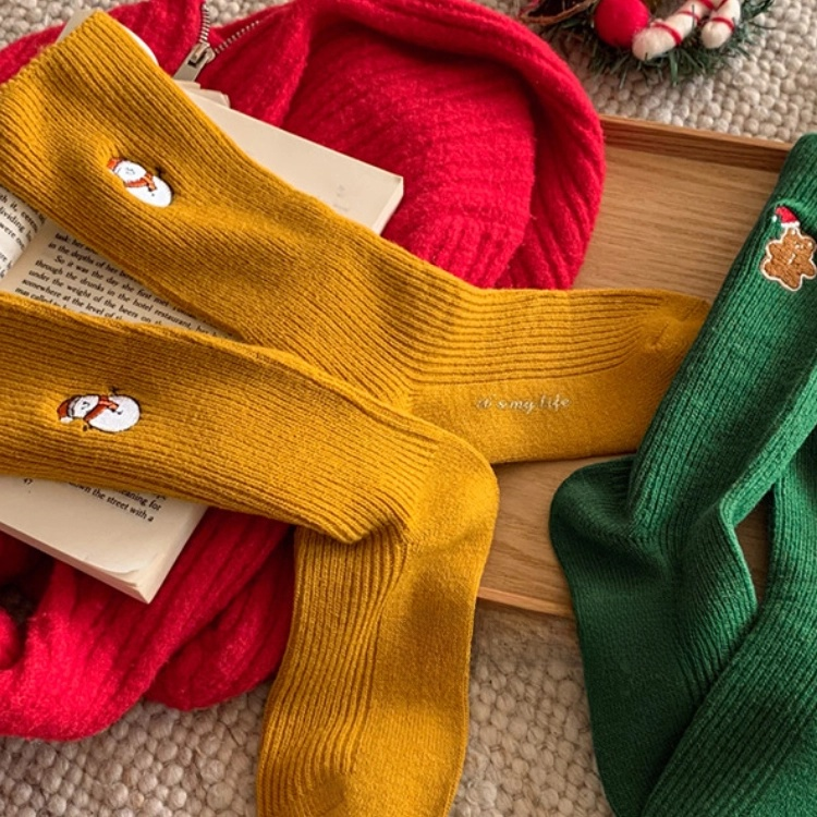 Christmas double- snowman mid-calf socks