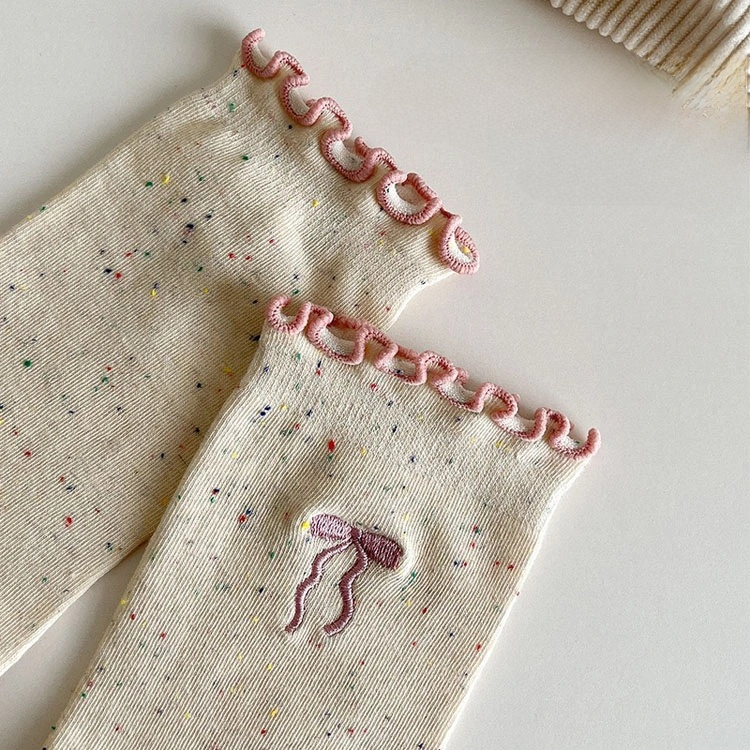 Bow socks cute wood ear lace mid-calf socks