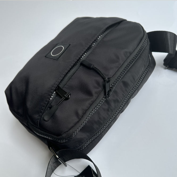 51154809 Small Black Nylon Crossbody Bag Multi Zip Pocket Adjustable Strap Mini Shoulder Bag