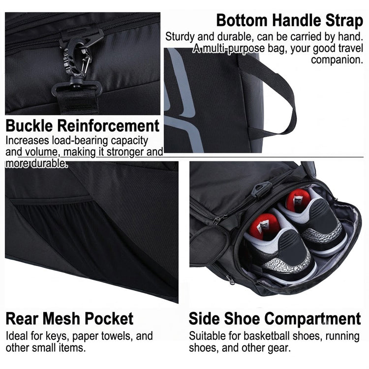 51148046 45L Sports Duffle Backpack Bag With Shoe Compartment Gym Travel Training Shoulder Bag