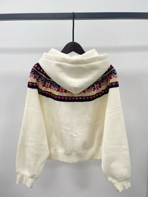 40823752 Women Fair Isle Pattern Zip Up Hoodie Vintage Knit Collar Long Sleeve Hooded Jacket