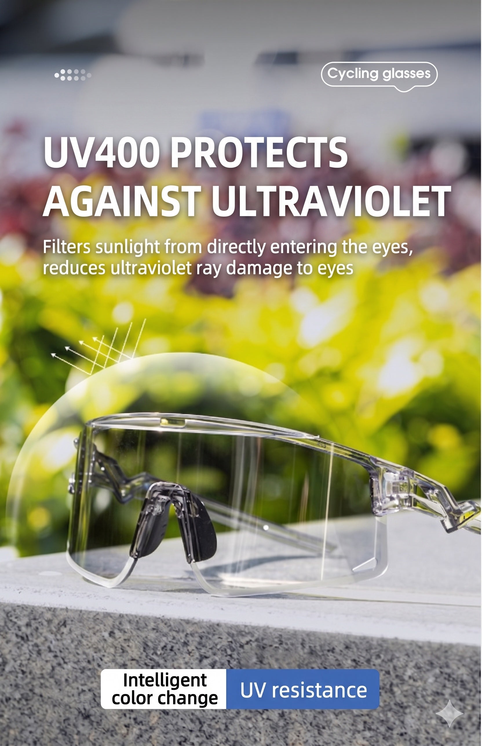 Intelligent Photochromic Cycling Glasses, UV Protection Bicycle Goggles for Men and Women