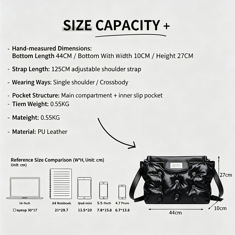 51170583 Puffy Cloud Shoulder Bag Soft PU Leather Adjustable Strap Large Capacity Crossbody Handbag