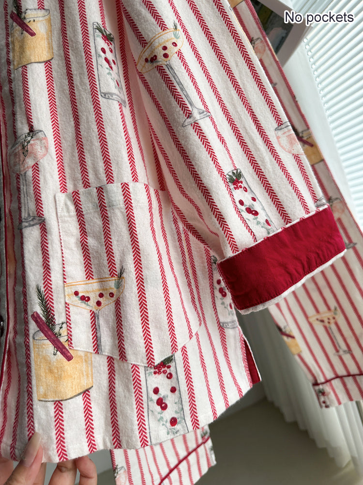 51365744 Women Striped Print Pajama Set Soft Long Sleeve Shirt & Pants Loungewear