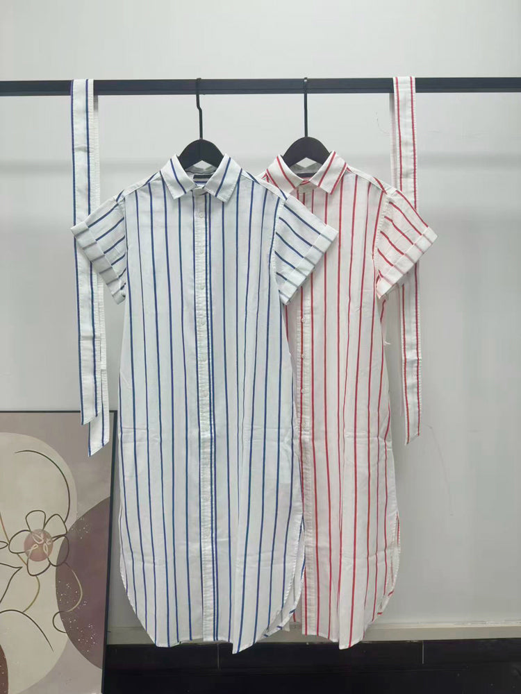 Women's Striped Belted Shirt Dress