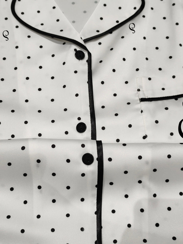 White Polka Dot Satin Pajama Set