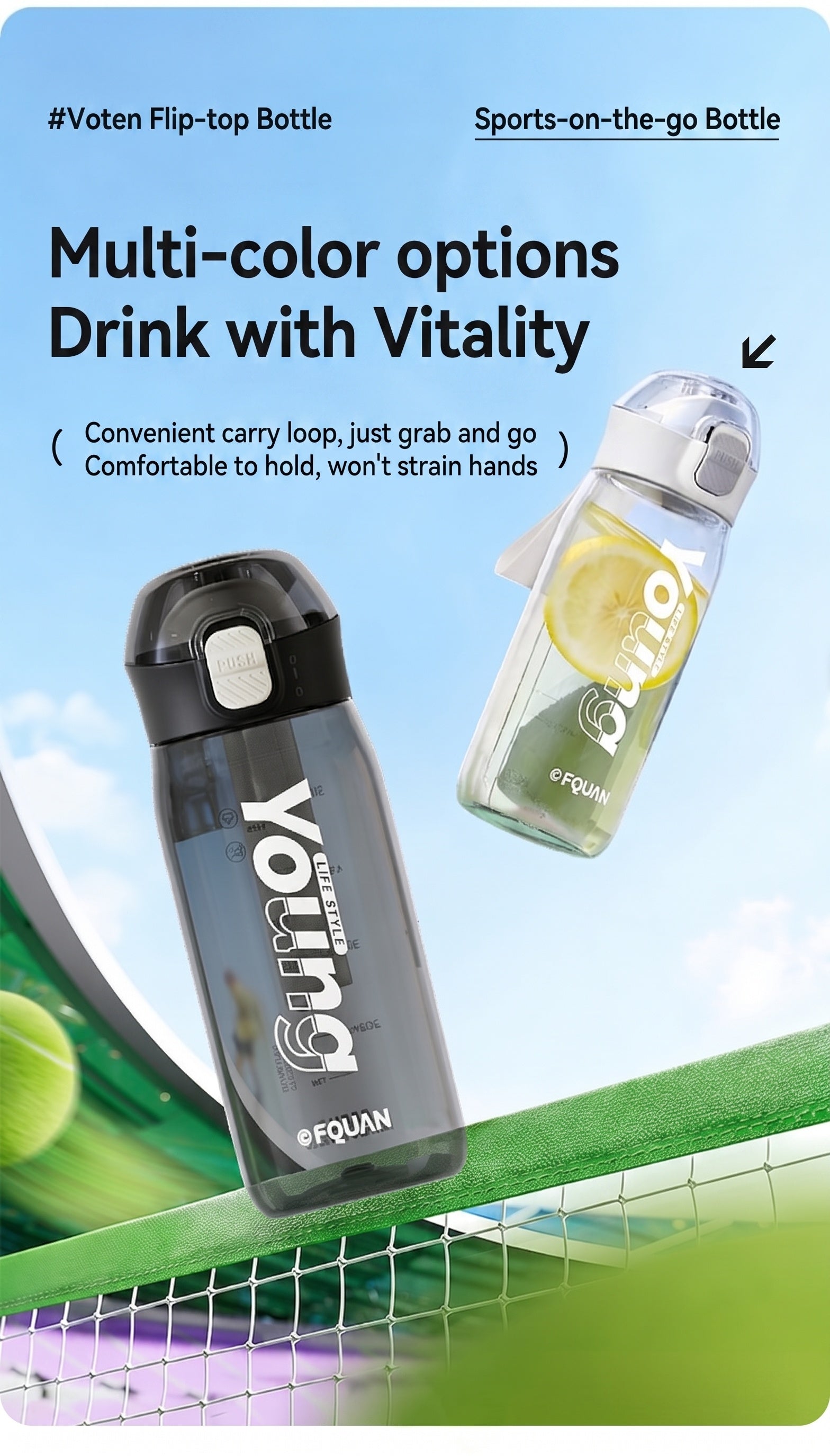 Minimalist Sports Water Bottle with Pop-Up Lid, Leakproof Portable Travel Mug for Fitness, Cycling & Outdoor, BPA-Free