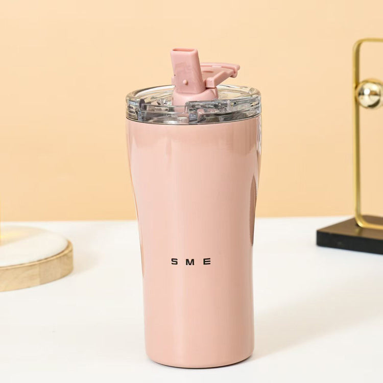 51357101 Colorful Stainless Steel Tumbler, Insulated Travel Coffee Cup With Flip Straw Lid ( Small waist )