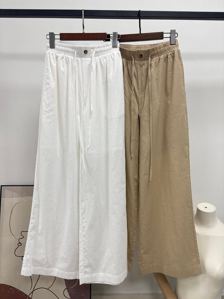 Women's Linen Drawstring Wide Leg Pants
