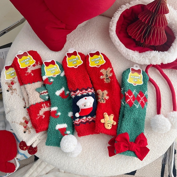 Christmas socks for women coral fleece warm holiday socks