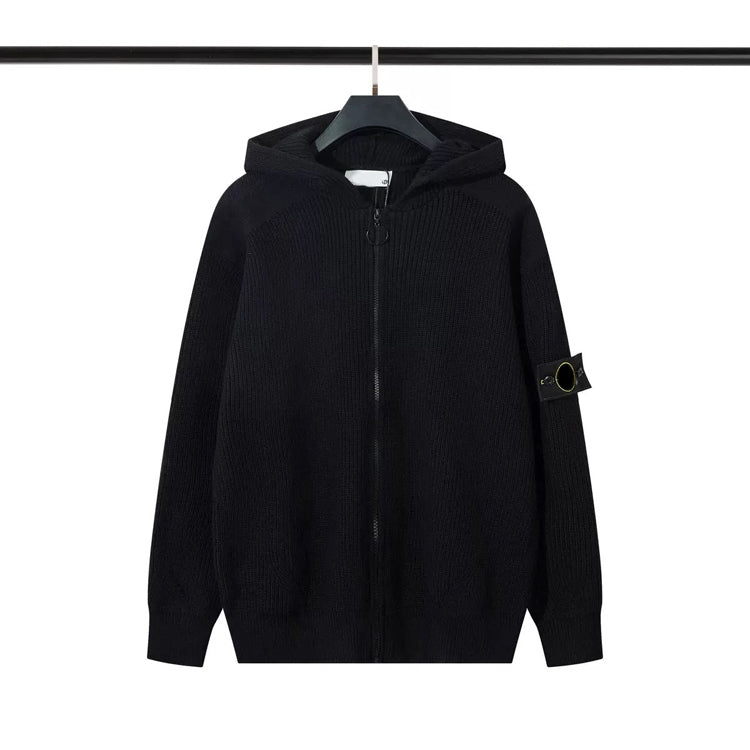 Men Stand Collar Zip‑Up Knit Sweater Loose Fit Ribbed Knitted Cardigan Jacket - 40781706