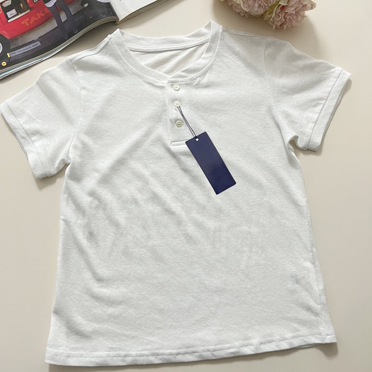 40471079 -2026 New Children's Henley Collar Linen Short-Sleeve T-Shirt