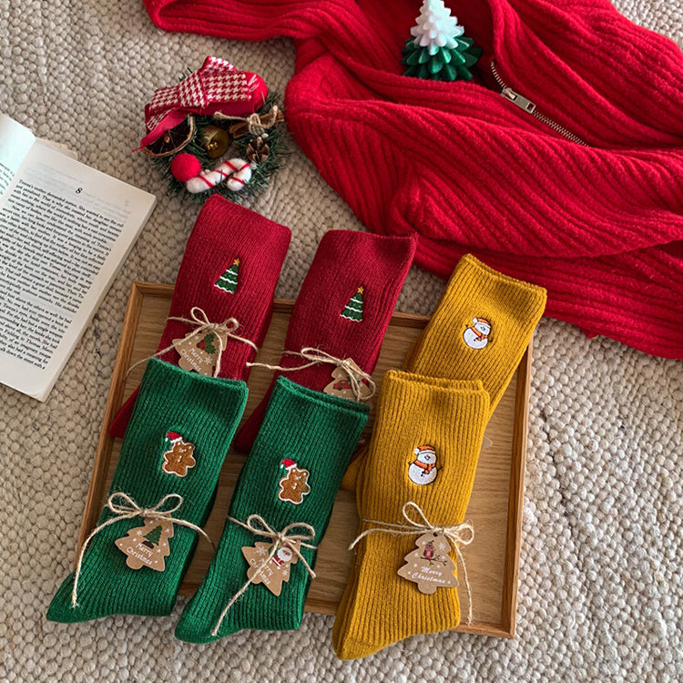 Christmas double- snowman mid-calf socks