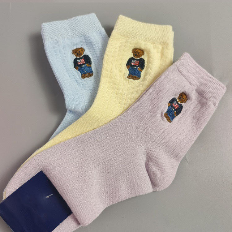 New Bear  Solid Color Women's Cotton Socks (3 pairs)