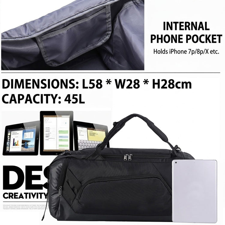 51148046 45L Sports Duffle Backpack Bag With Shoe Compartment Gym Travel Training Shoulder Bag