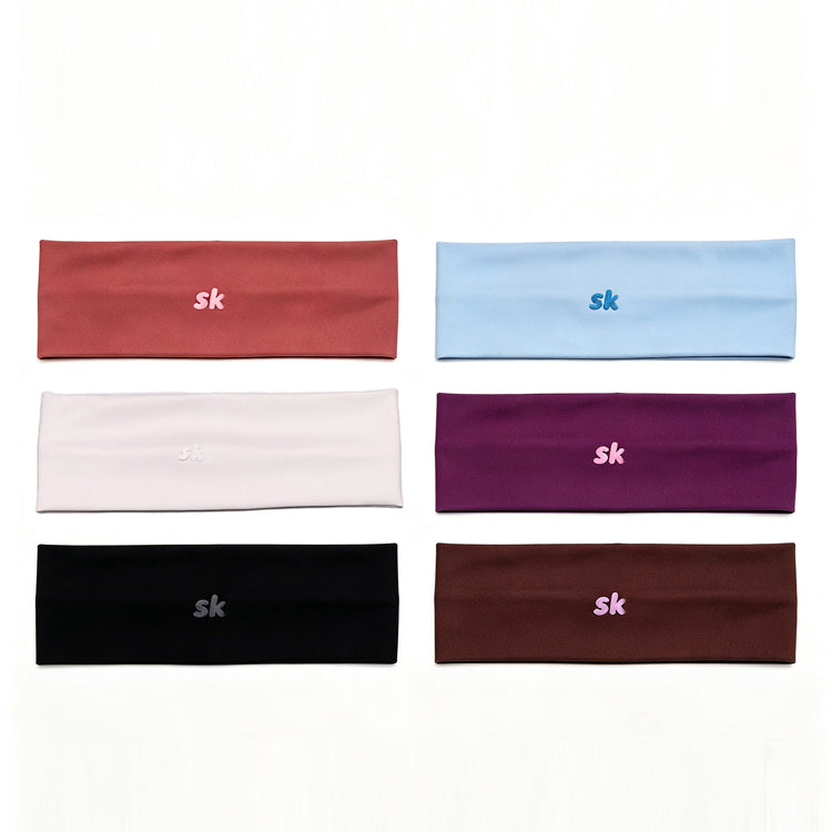 51180931 Solid Color Stretch Sports Headband Embroidered Logo Sweat Wicking Fitness Hair Band