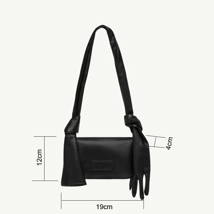 51166200 Black Leather Glove Strap Shoulder Bag Embossed Logo Mini Crossbody Handbag