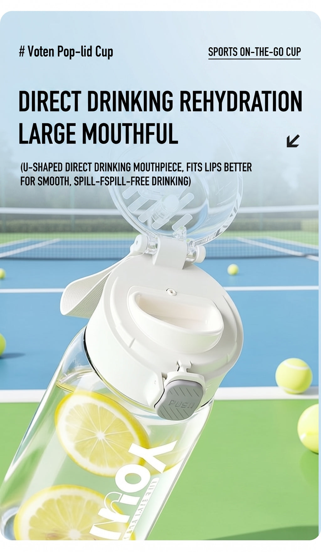 Minimalist Sports Water Bottle with Pop-Up Lid, Leakproof Portable Travel Mug for Fitness, Cycling & Outdoor, BPA-Free