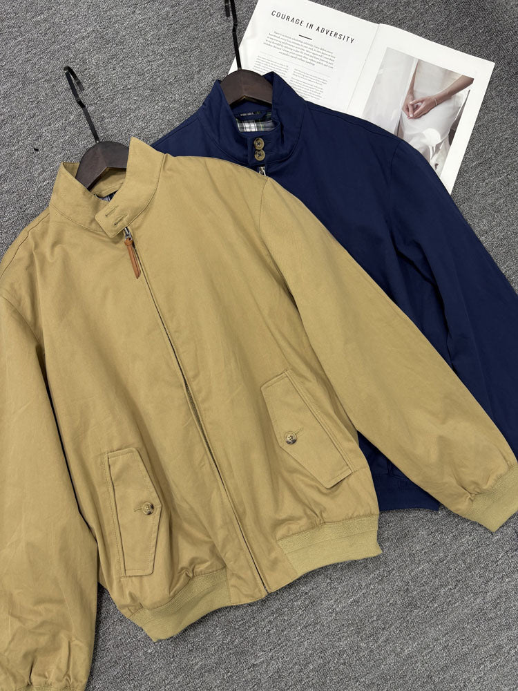 Men's Embroidered Harrington Jacket Stand Collar Zip Up Casual Bomber Coat - 40784323