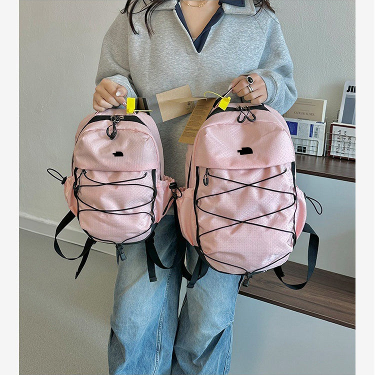 51164454 Elastic Drawstring Front Backpack Multi Size Lightweight Nylon School Travel Daypack