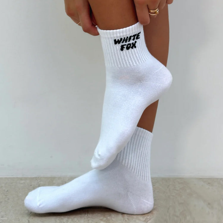 White fashionable cotton trendy  mid-calf socks