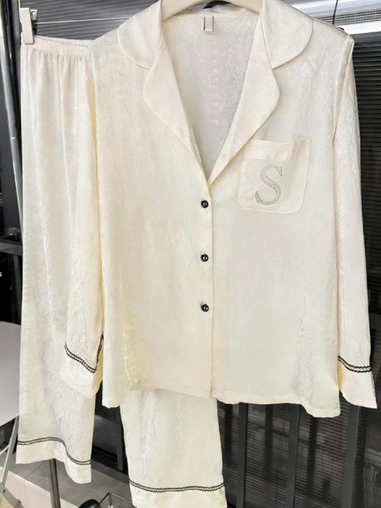 Ice silk jacquard pajama set for spring and autumn