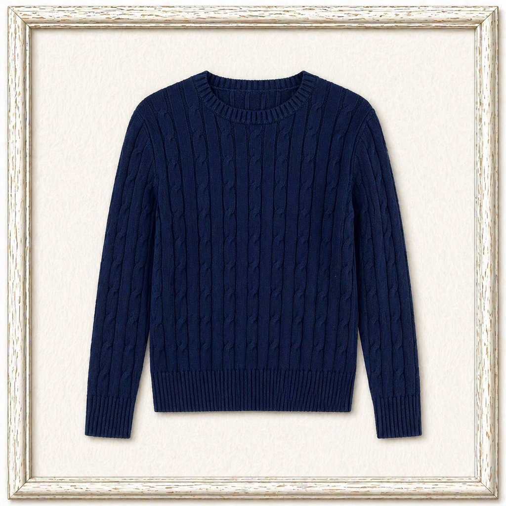 Cable-Knit Cotton Crewneck Sweater
