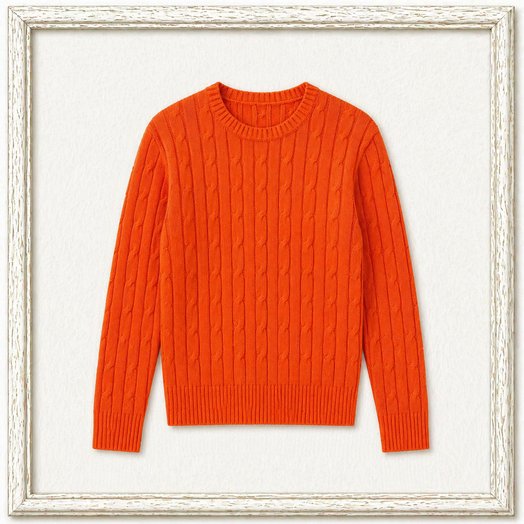 Cable-Knit Cotton Crewneck Sweater