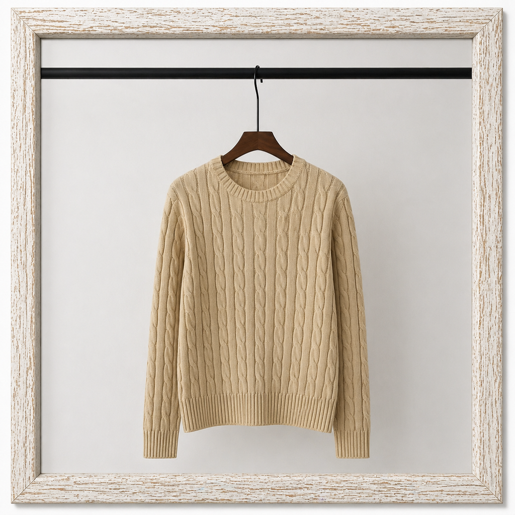 Cable-Knit Cotton Crewneck Sweater