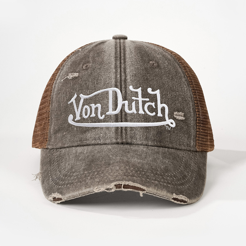 Distressed Washed Von Dutch Embroidered Baseball Cap Adjustable Mesh Trucker Hat Multi Colors